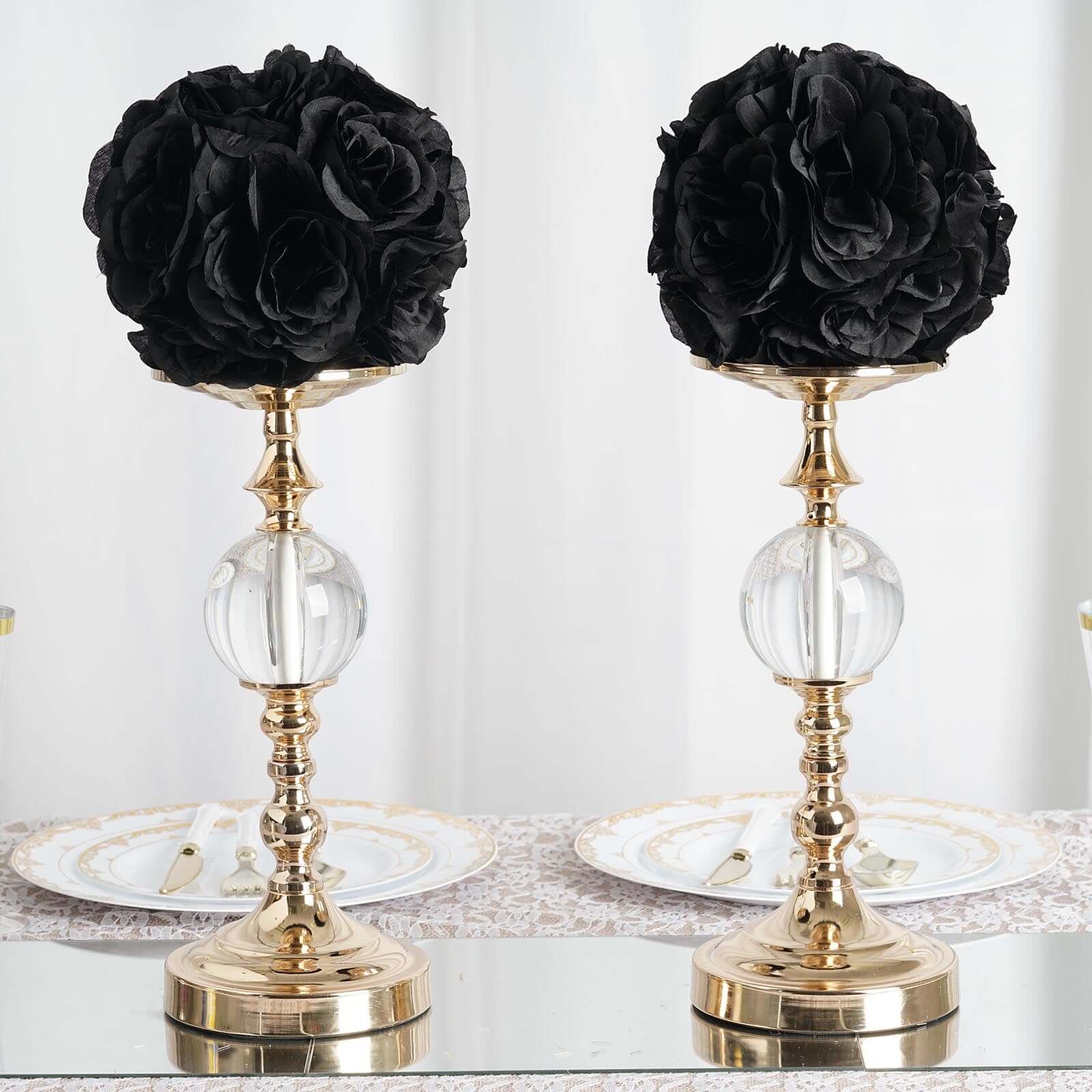 2 Pack 7 Black Artificial Silk Rose Kissing Ball, Faux Flower Ball