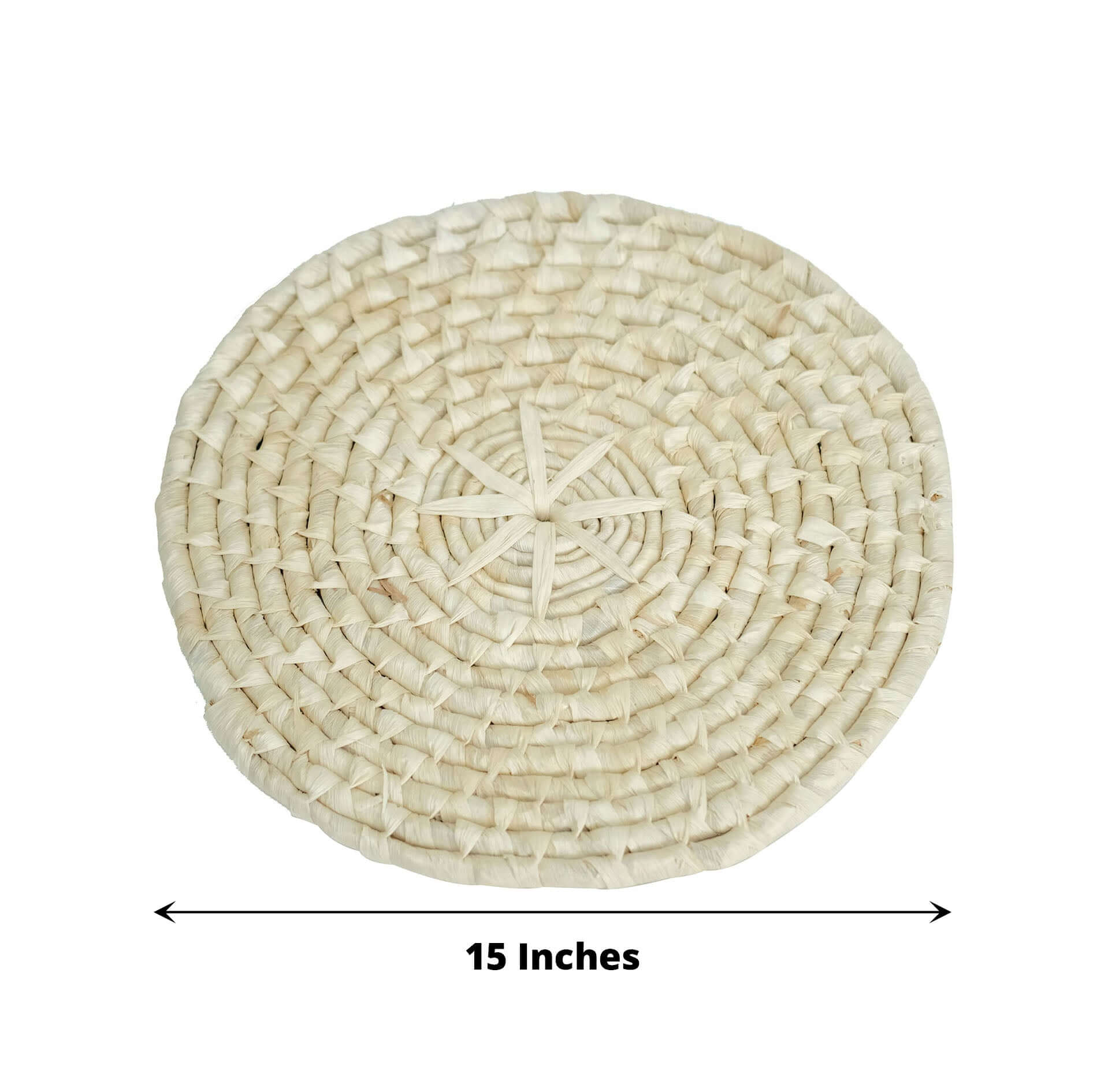 4-Pack Placemats Braided Design Natural Corn Husk Round - Woven Rustic Rattan Style for Tables 15