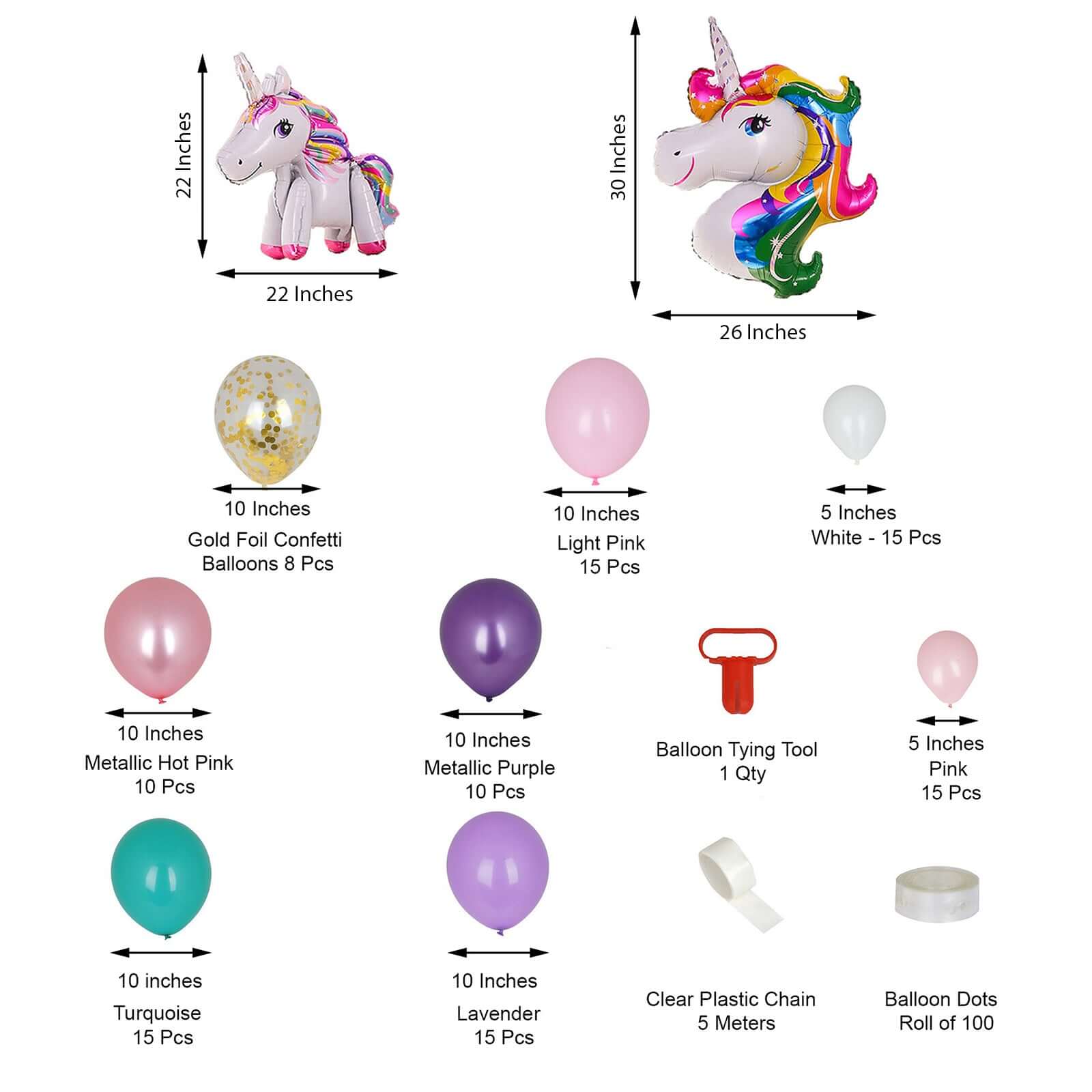 108 Pack Turquoise, Purple and Pink Unicorn DIY Balloon Garland Arch Kit