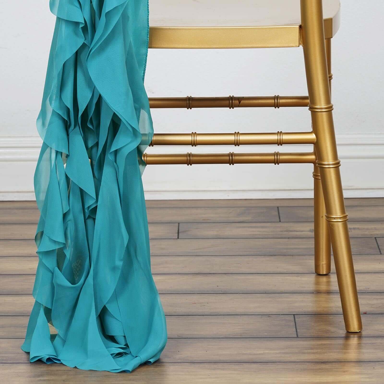 1 Set Chiffon Hoods Chair Sashes with Willow Ruffles Design Turquoise - Stylish Chair Bow Decor