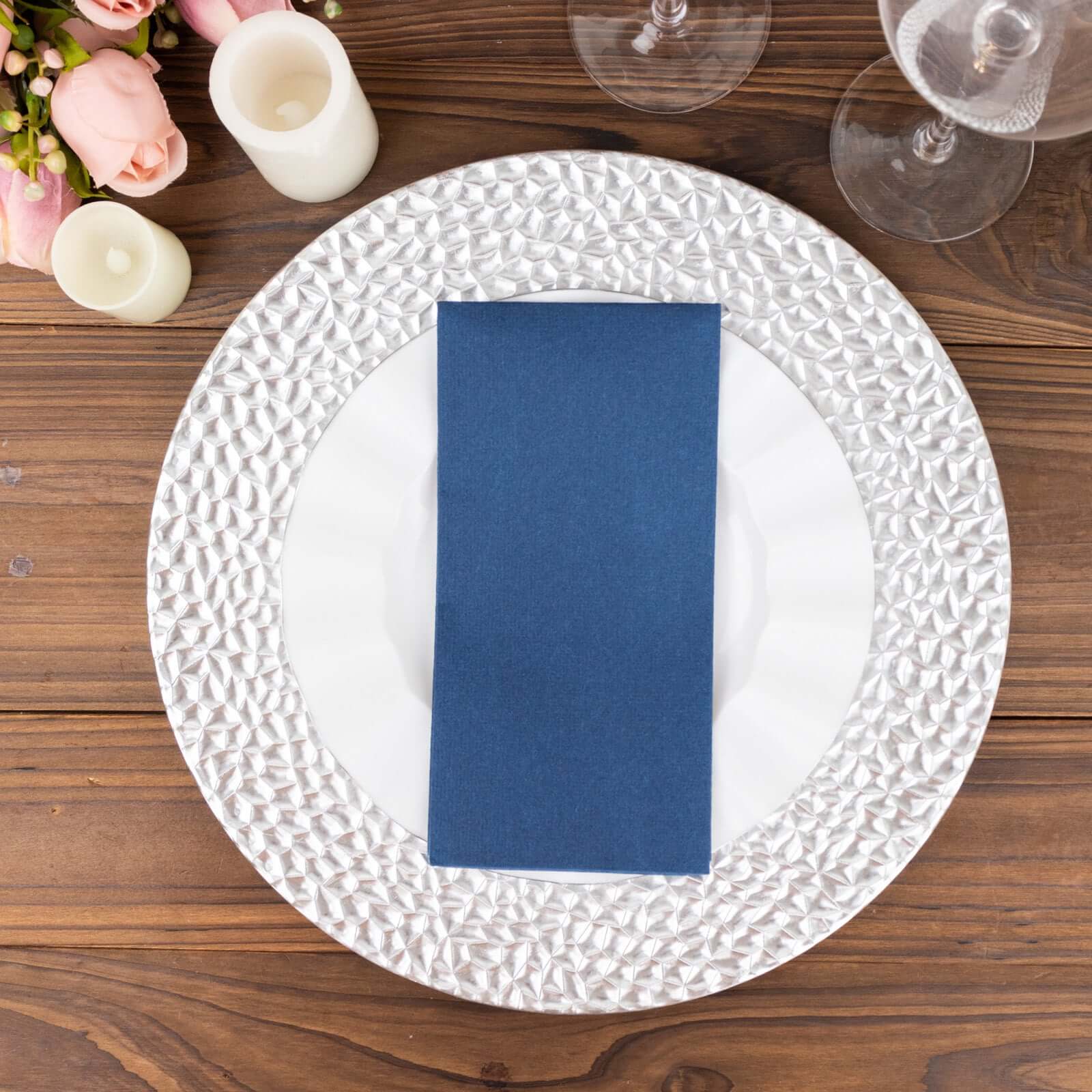 20-Pack Paper Linen-Like Napkins Navy Blue - Disposable Hygienic Airlaid Guest Towels 8.5x4