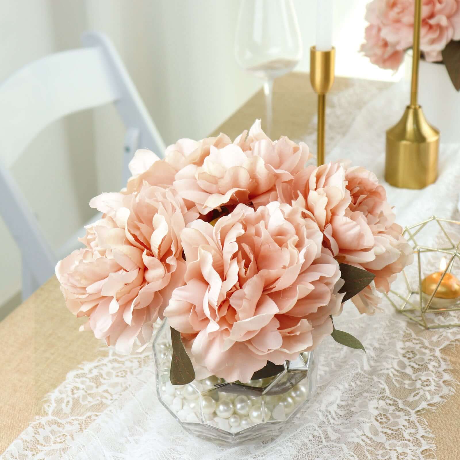 2 Bushes 17 Dusty Rose Artificial Silk Peony Flower Bouquets, Real Touch Peonies Spray