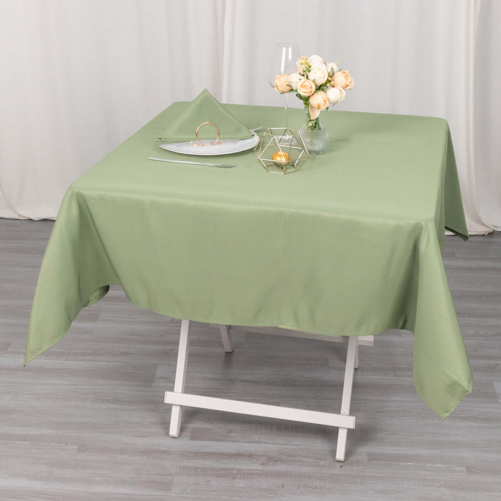 Premium Polyester 54x54 Square Tablecloth Dusty Sage Green - 220GSM Stain and Wrinkle-Resistant Table Cover