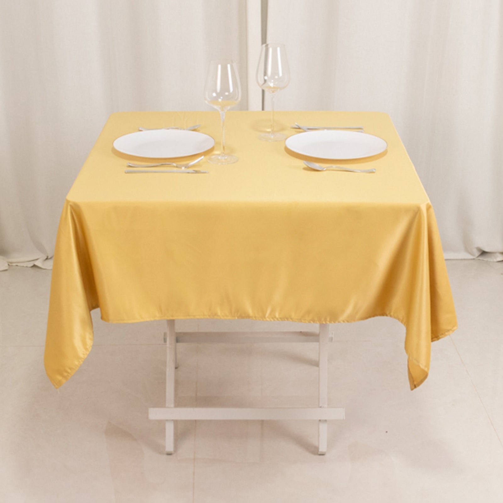 Lamour Satin 54x54 Square Tablecloth Champagne - Durable & Silk-Like Table Cover