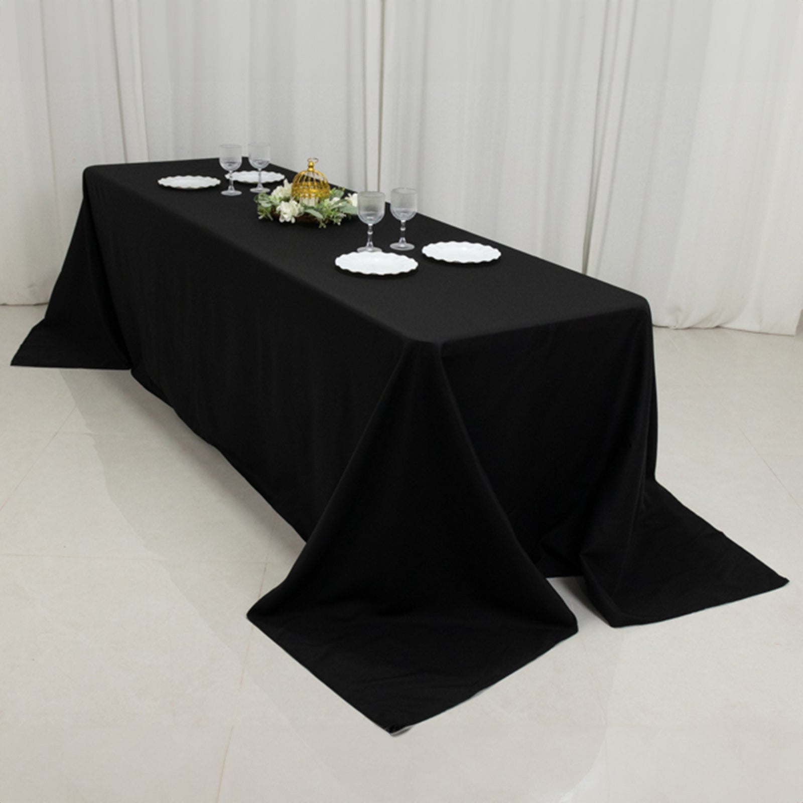 Fire Retardant Premium Polyester 90x156 Rectangular Tablecloth Black - High-Performance Seamless Table Cover