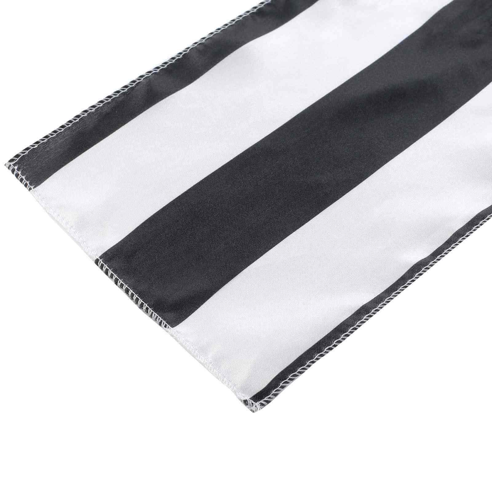 5 Pack Satin 6x108 Chair Sashes Black/White Stripes - Sophisticated Decor for Weddings & Gatherings