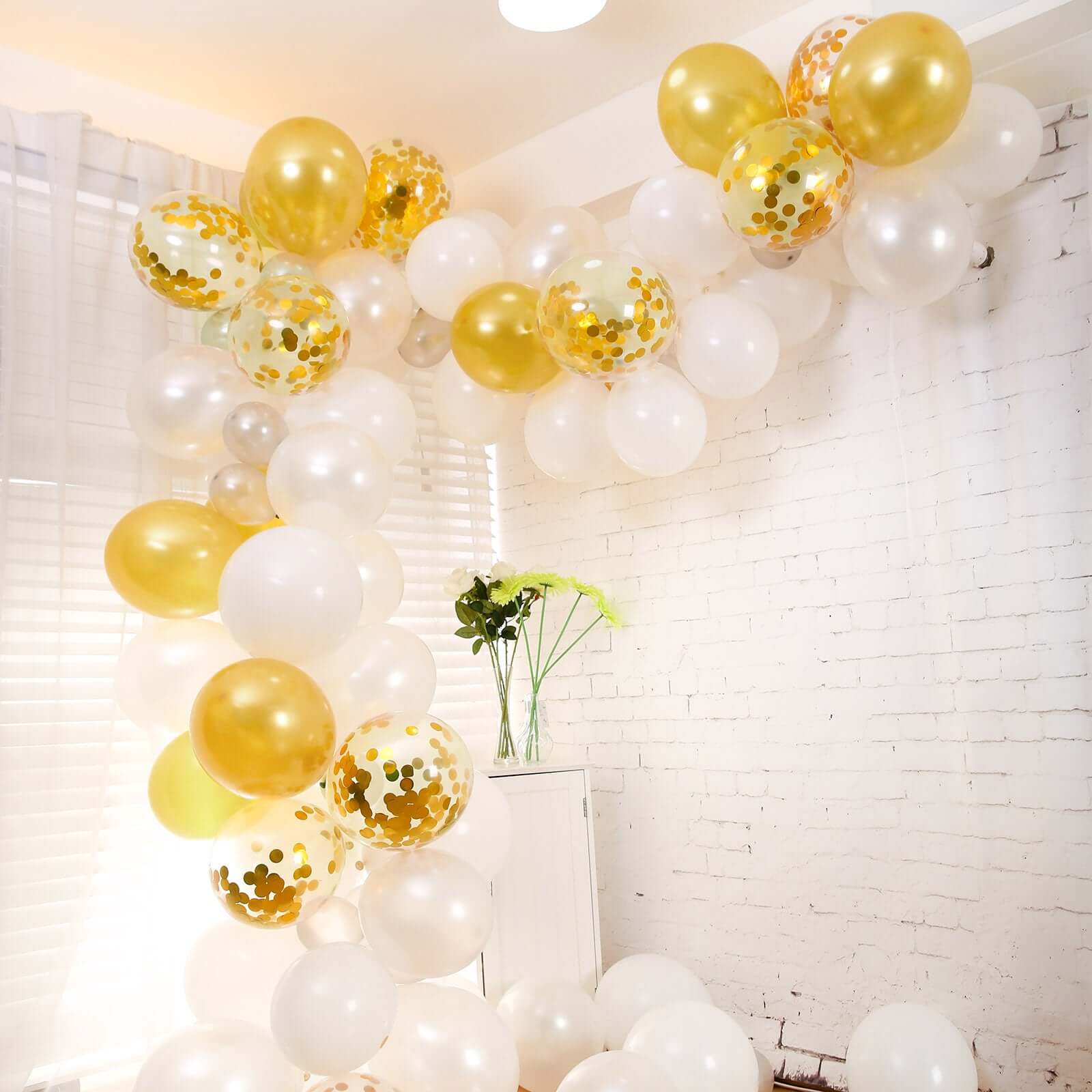 100 Pack Gold, White and Silver DIY Balloon Garland Arch Party Kit