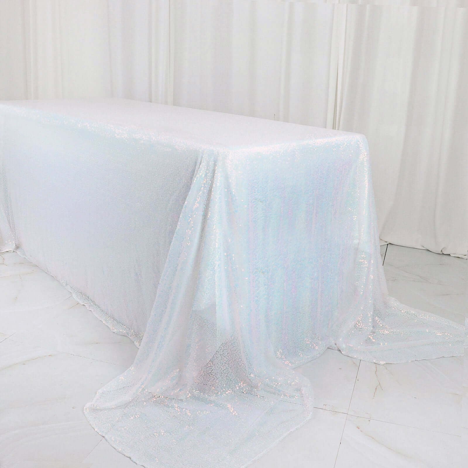 Sequin 90x156 Rectangle Tablecloth Iridescent Blue - Seamless Twinkling Table Cover