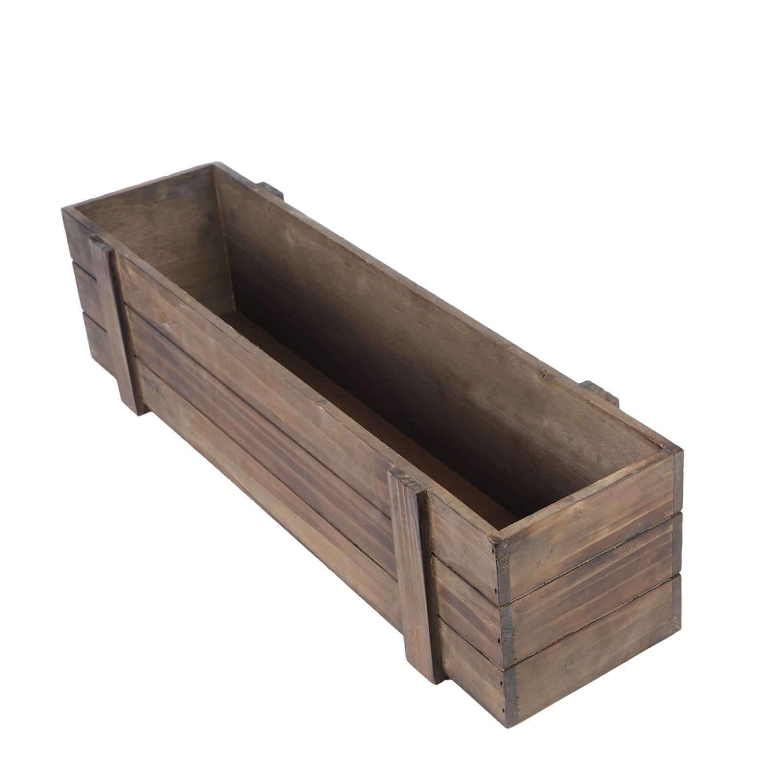 Rustic Wood Planter Box Smoked Brown - Durable Event Decor with Removable Plastic Liner 24x6