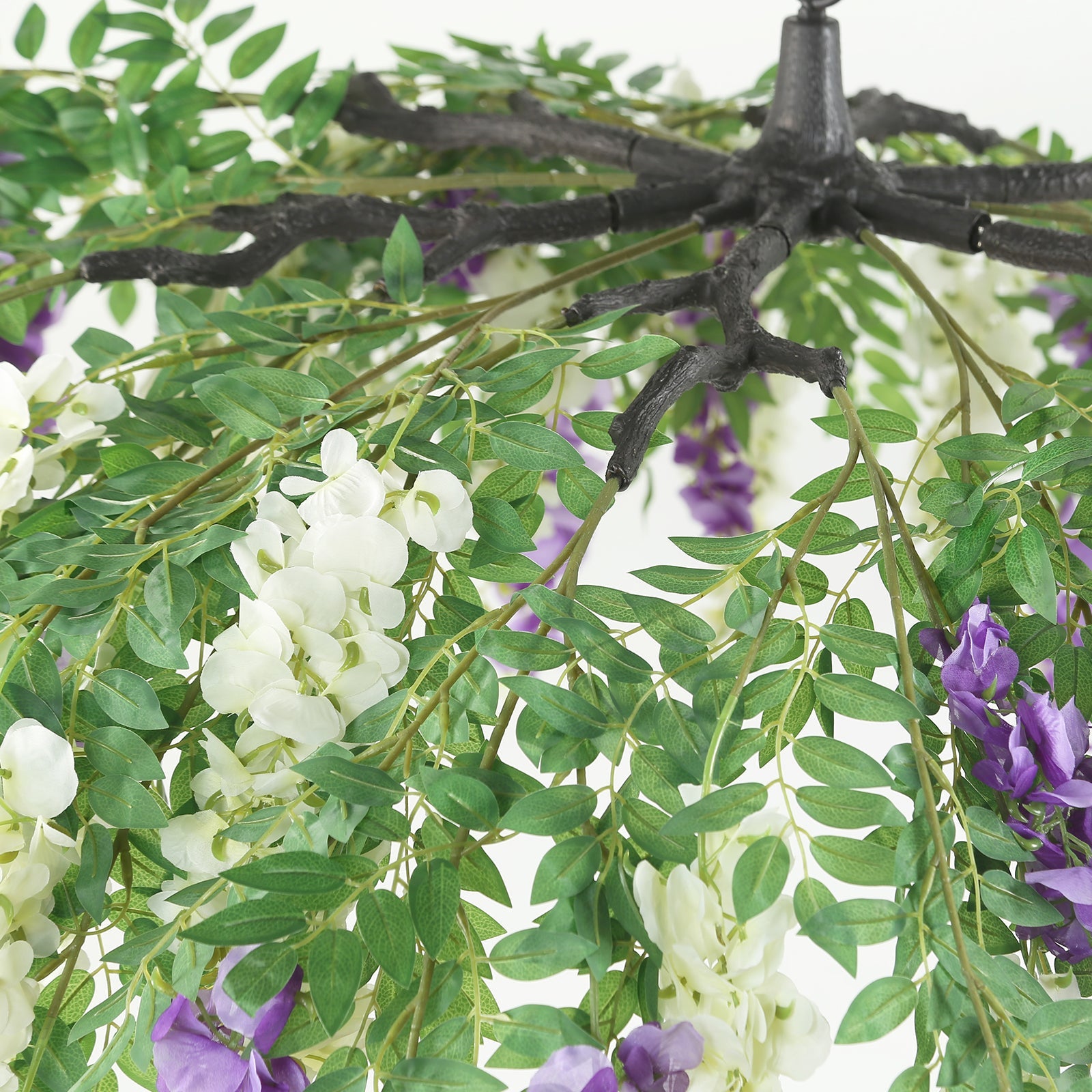 55 Cream Purple Artificial Silk Wisteria Vine Round Hanging Canopy, Draping Garland Flower Chandelier With Interchangeable Branches