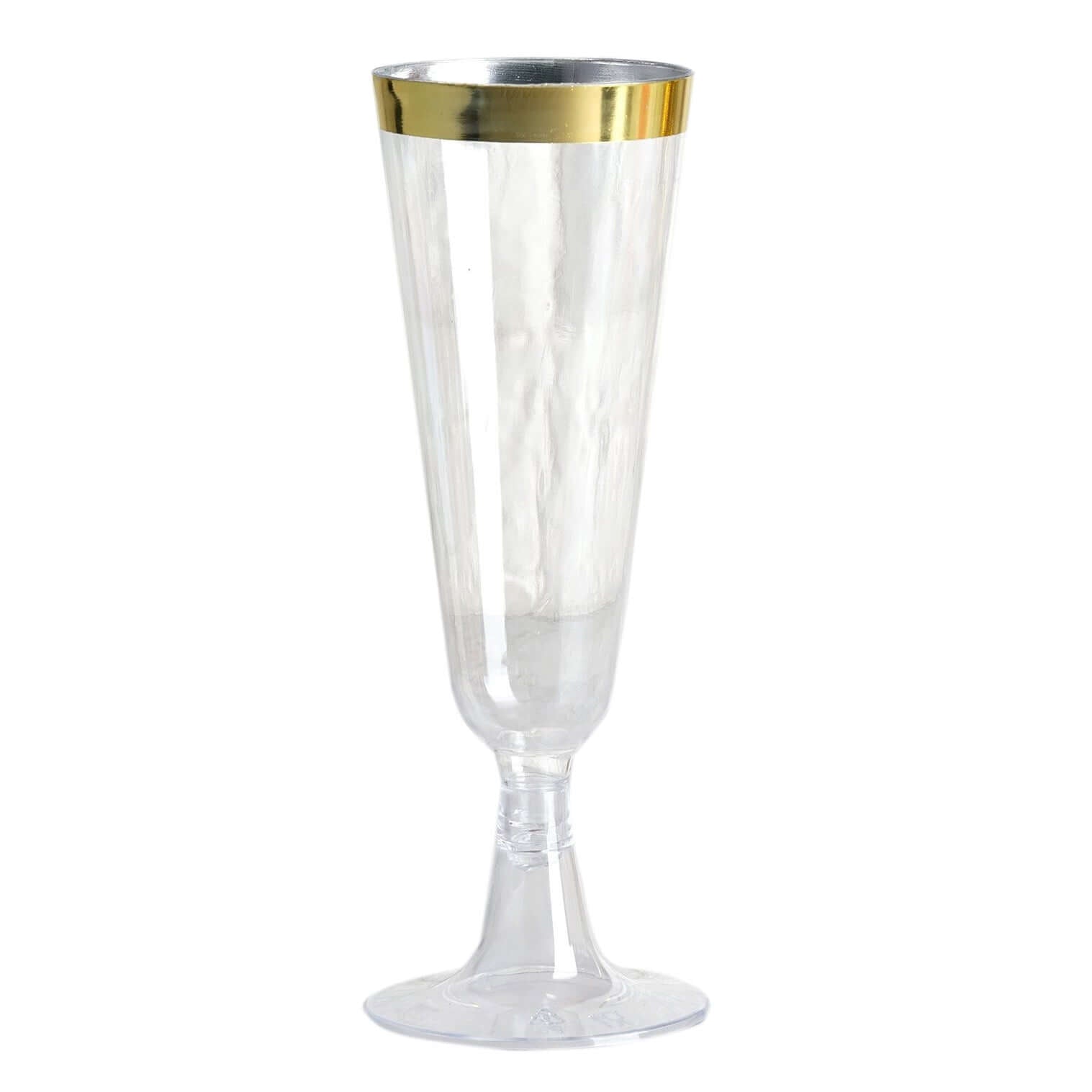 12-Pack Plastic Champagne Flutes Clear with Gold Rim - Stylish Disposable Cocktail Glasses for Parties 5oz 6