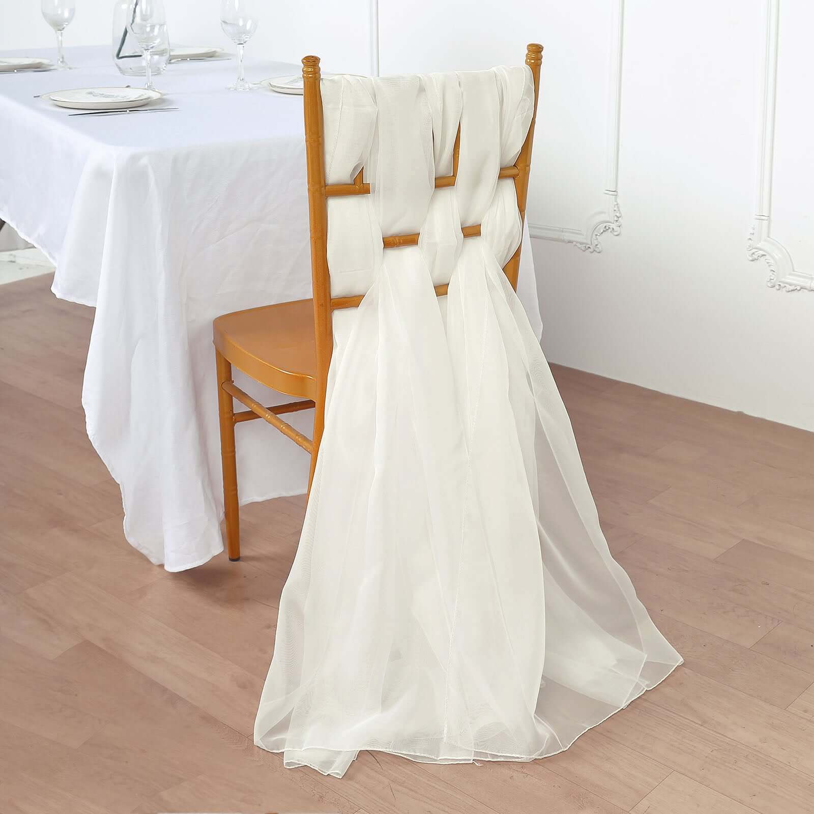 5 Pack Premium Chiffon Chair Sashes Ivory - Soft & Lightweight Designer Chair Bows 22x78