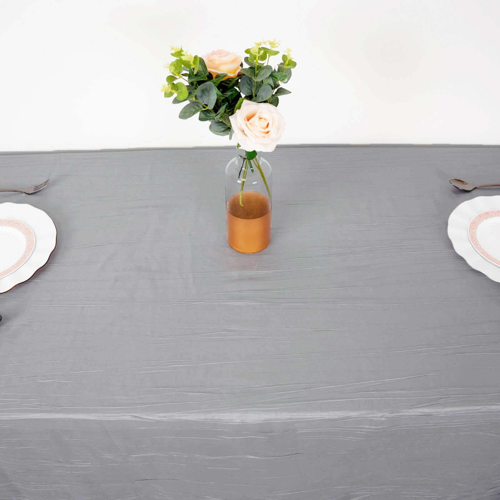 Taffeta 90x132 Rectangle Tablecloth Silver - Seamless Accordion Crinkle Table Cover