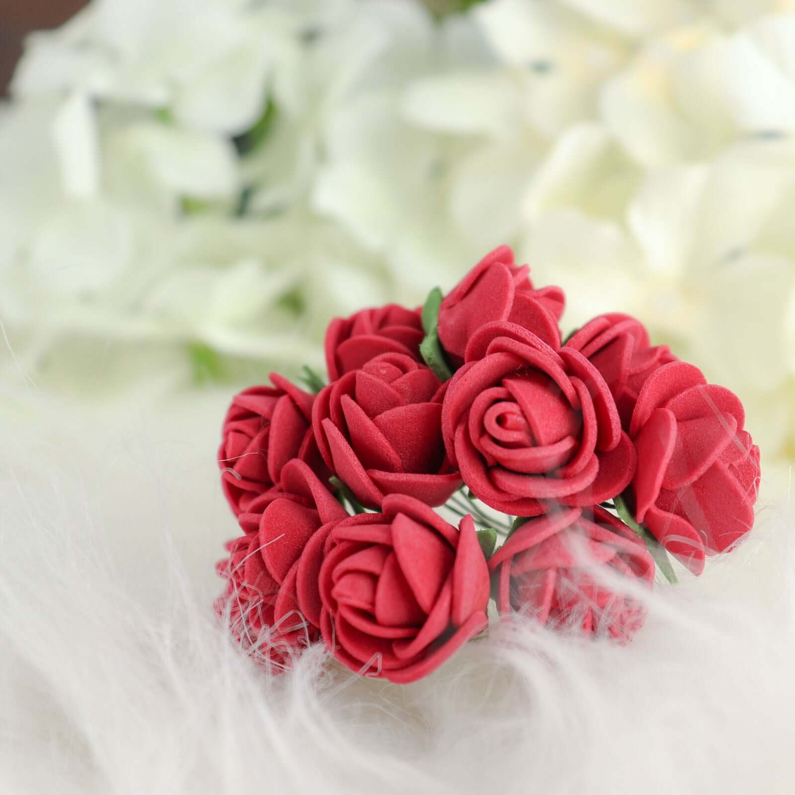 48 Roses 1 Burgundy Real Touch Artificial DIY Foam Rose Flowers With Stem, Craft Rose Buds