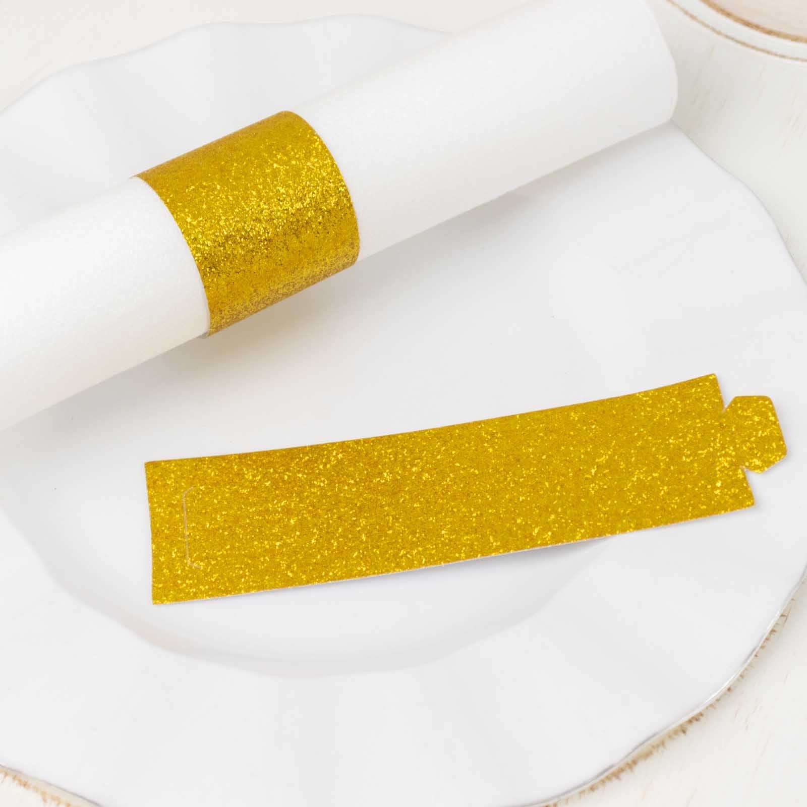 50-Pack Paper Napkin Rings Gold Glitter - Stylish Disposable Napkin Holders 1.5