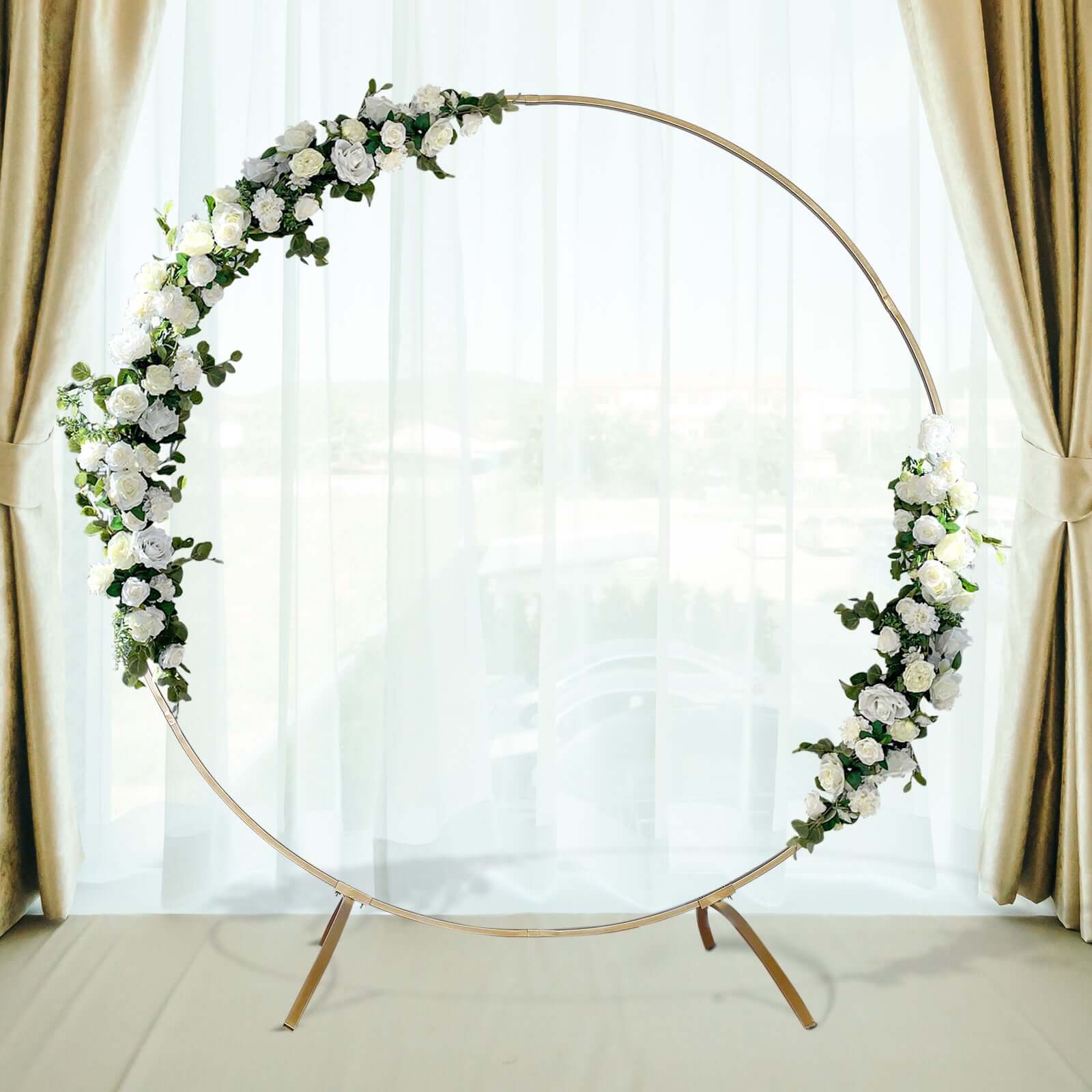 7.5ft Heavy Duty Gold Metal Round Wedding Arch Photo Backdrop Stand