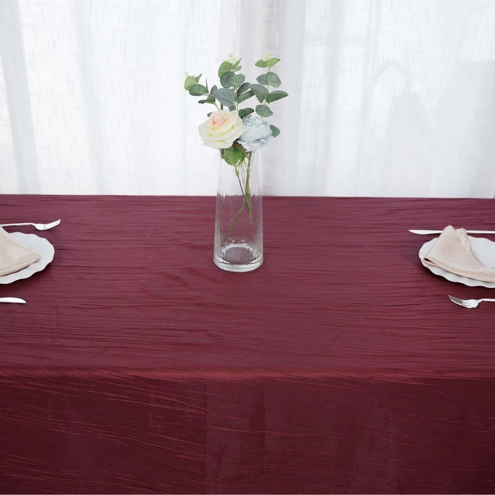 Taffeta 90x156 Rectangle Tablecloth Burgundy - Accordion Crinkle Seamless Table Cover