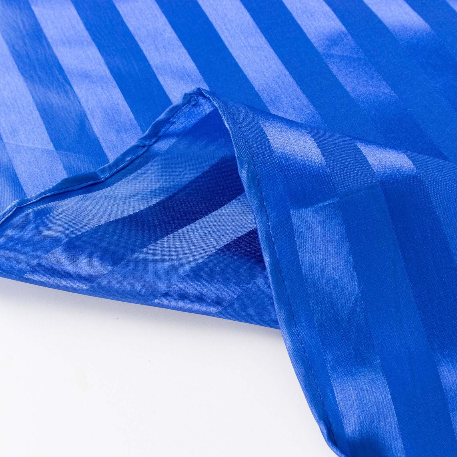 Satin Striped 90x132 Rectangular Tablecloth Royal Blue Satin Stripe - Seamless Silky Smooth Table Cover