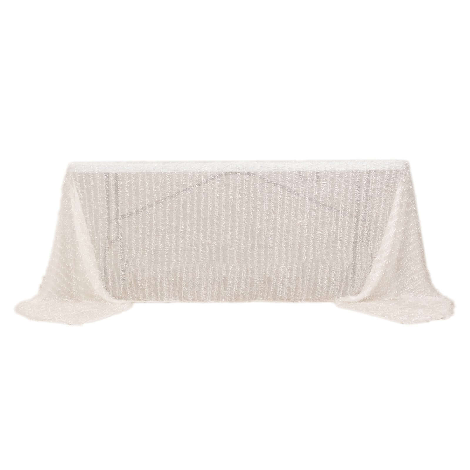 Polyester 90x156 Rectangle Tablecloth White with Shaggy Fringe Design - Stylish Table Cover