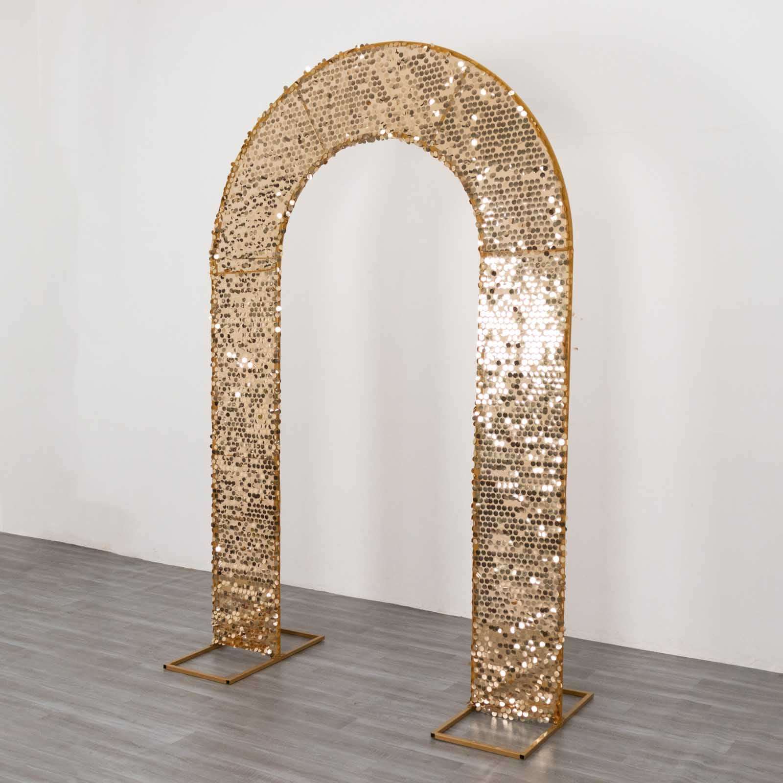 8ft Gold Big Payette Sequin Open Arch Wedding Arch Cover, Sparkly U-Shaped Fitted Backdrop Slipcover