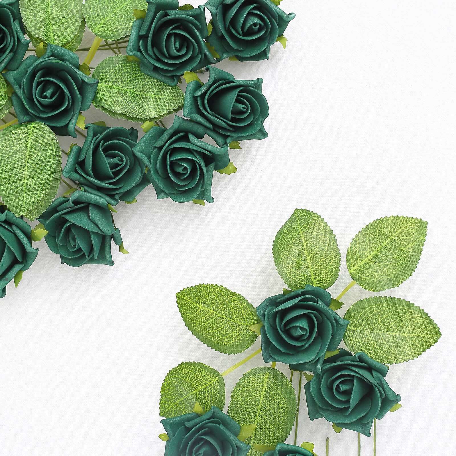 24 Roses 2 Hunter Emerald Green Artificial Foam Flowers With Stem Wire and Leaves