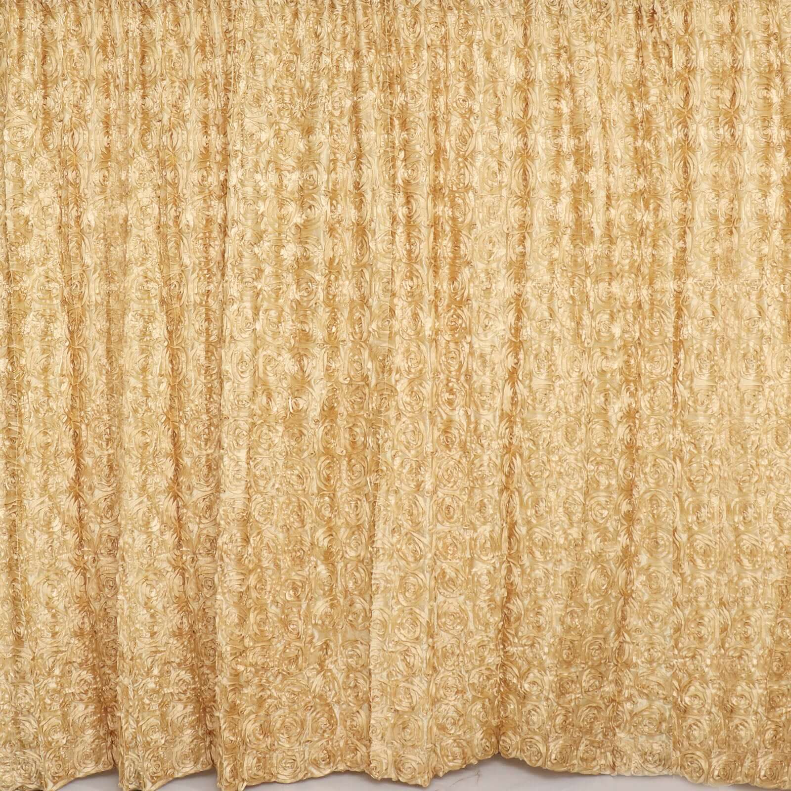 8ftx8ft Champagne Satin Rosette Event Curtain Drapes, Backdrop Event Panel