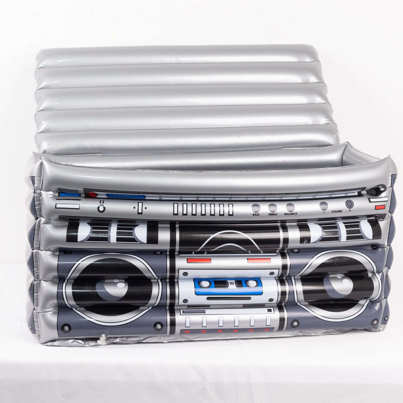 Silver Inflatable Ice Beverage Cooler with 80's Boom Box Design - Party Drink Container for Pool Events 24x12