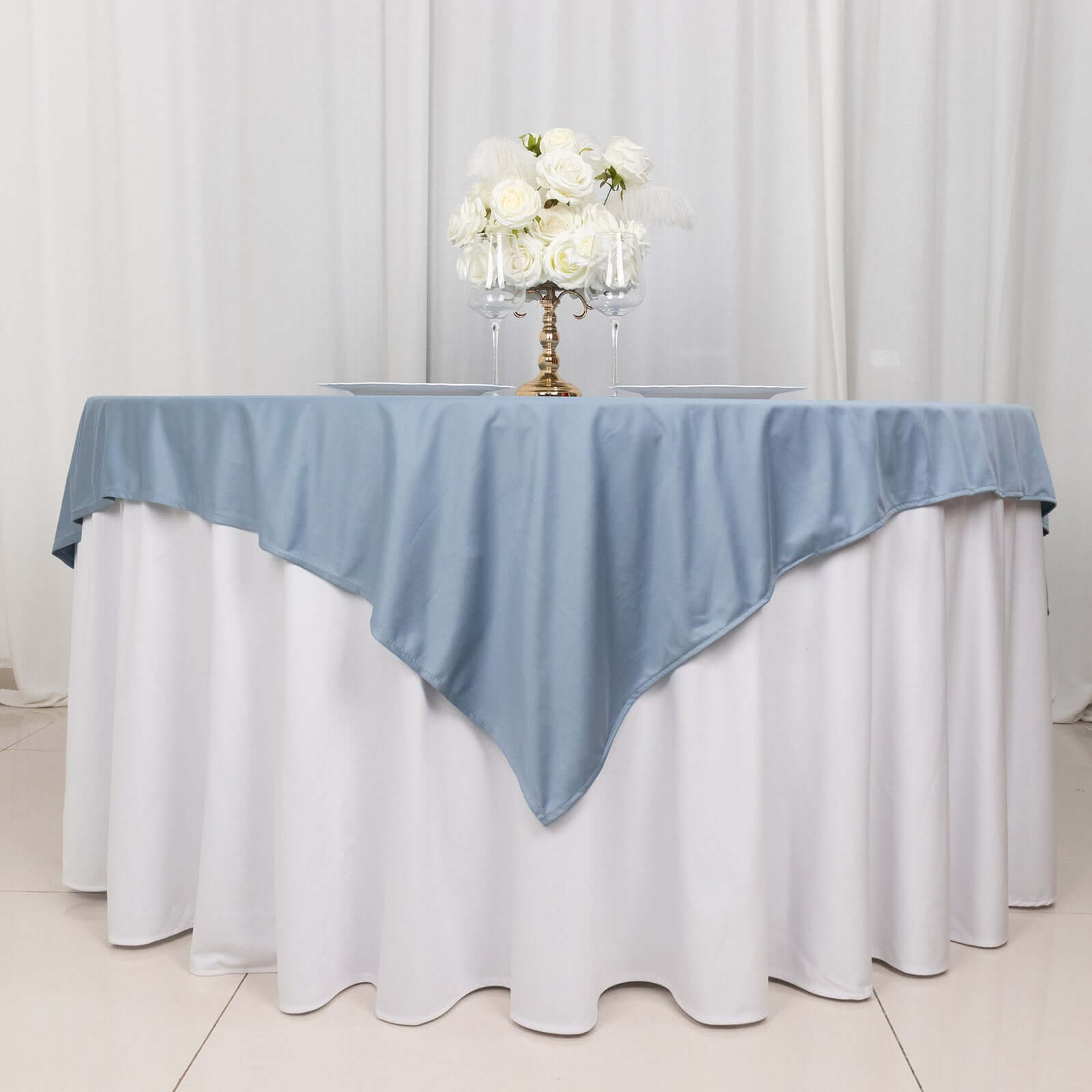 Premium Scuba 70x70 Table Overlay Square Tablecloth Dusty Blue - Wrinkle Free & Stain Resistant Table Cover