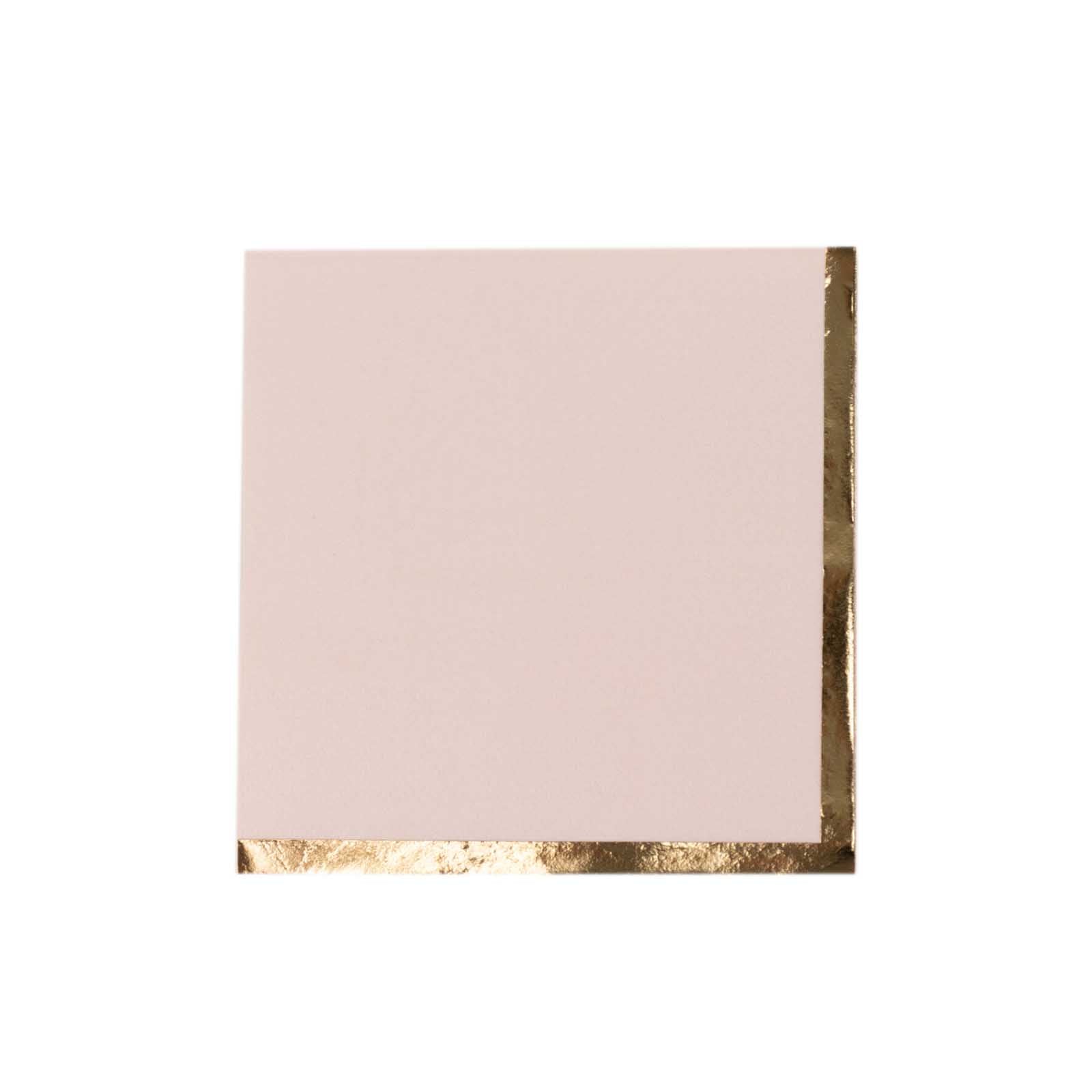 50-Pack Paper Beverage Napkins Blush with Gold Foil Edge - 2 Ply Disposable Soft 18GSM Cocktail Napkins 5x5