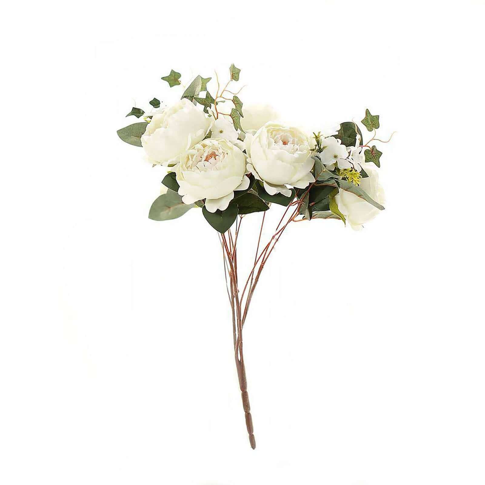 2 Bush Ivory Artificial Silk Peony, Rose and Hydrangea Flower Bouquet