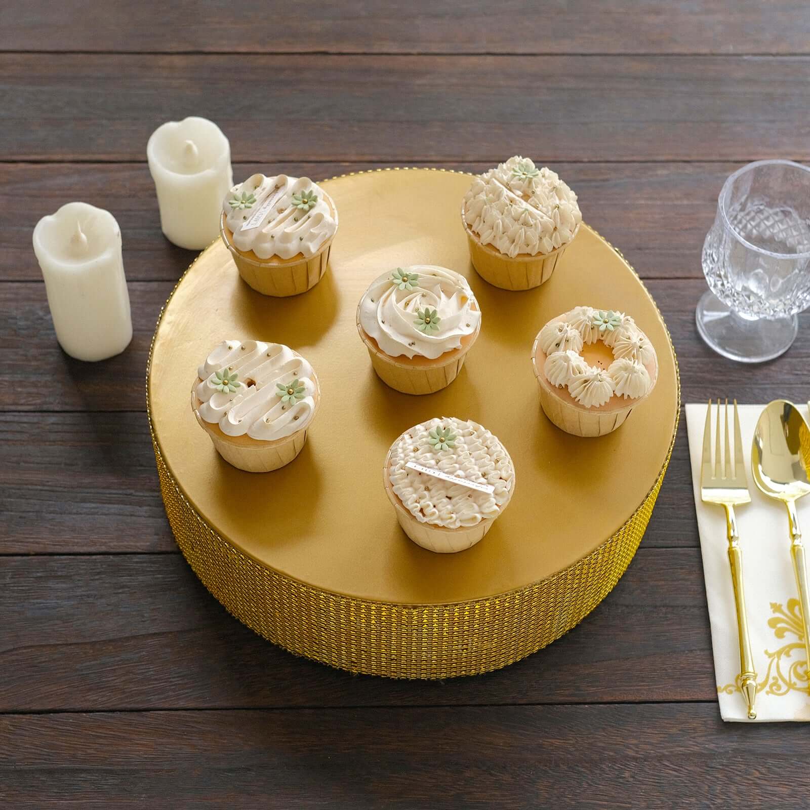 Metal Pedestal Cake Stand Round Design with Rhinestones Gold - Cupcake Holder and Dessert Table Centerpiece 12