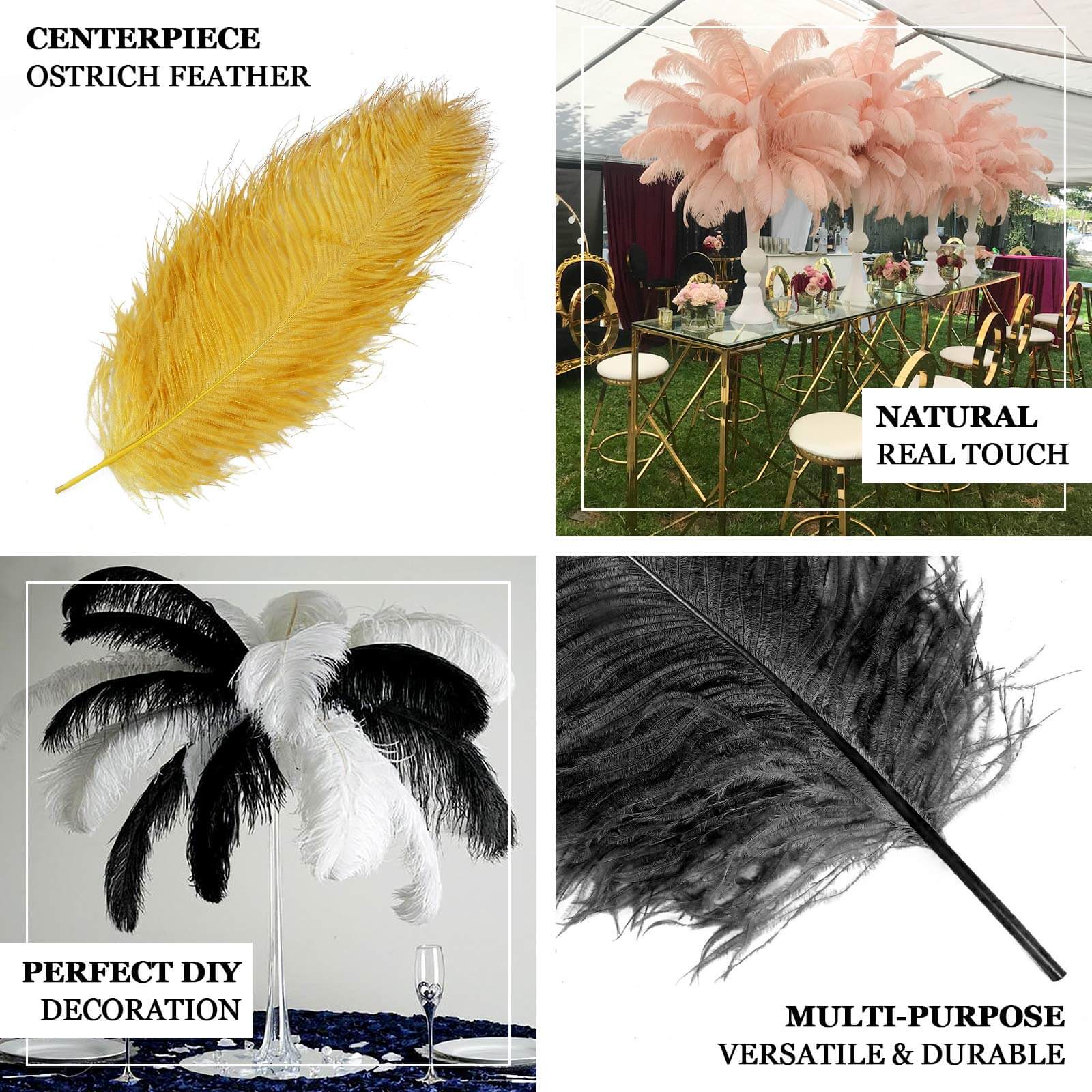 12 Pack Black Natural Plume Ostrich Feathers Centerpiece Filler - 24-26