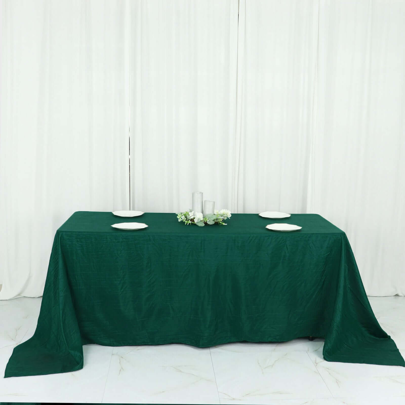 Taffeta 90x132 Rectangle Tablecloth Hunter Emerald Green - Seamless Accordion Crinkle Table Cover