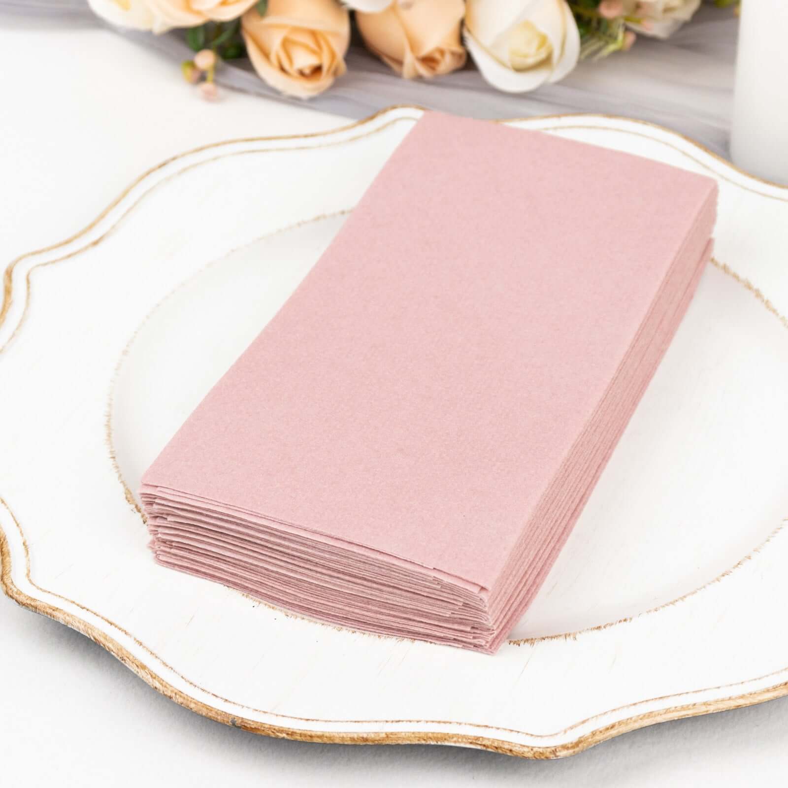 20-Pack Paper Linen-Like Napkins Dusty Rose - Disposable Hygienic Airlaid Guest Towels 8.5x4