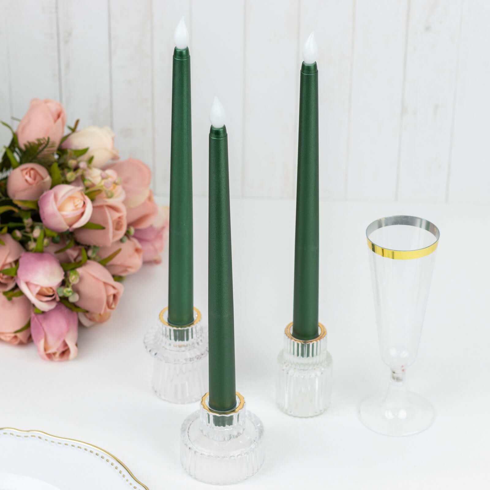 3-Pack LED Decorative Lighting Warm Flickering Hunter Emerald Green - Flameless Taper Candles 11