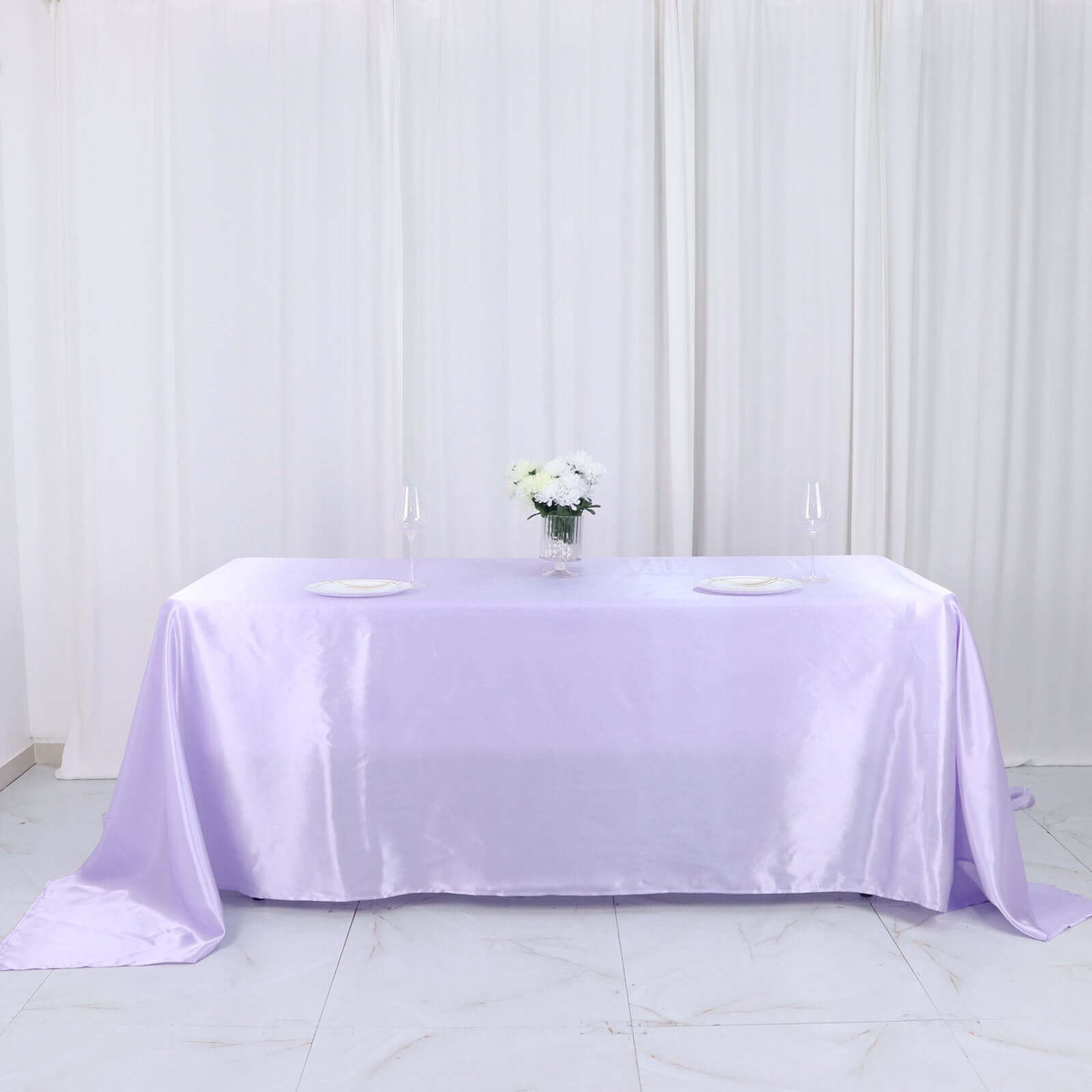 Satin Rectangular 90x132 Tablecloth Lavender Lilac Satin - Seamless Table Cover