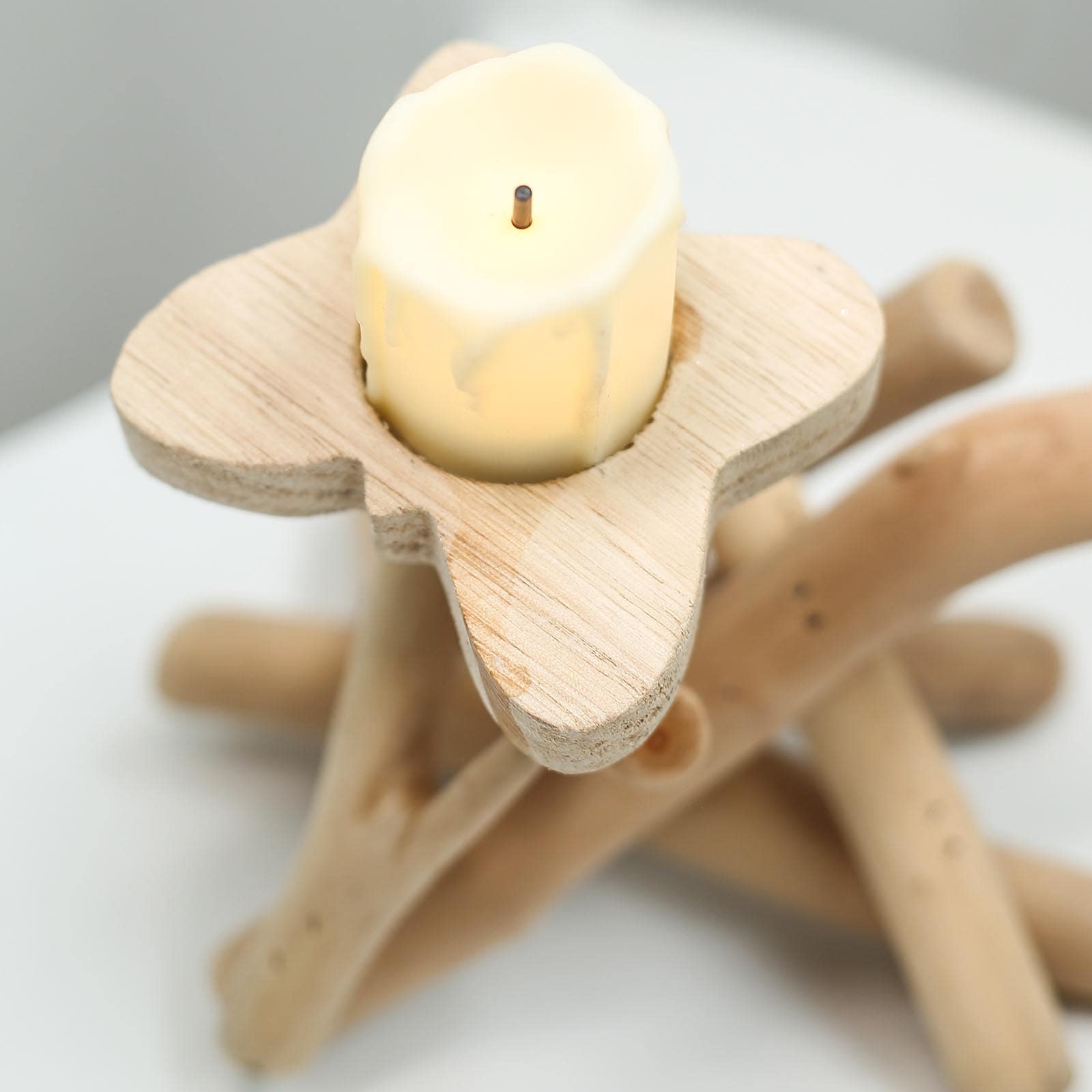 Natural Driftwood Candle Holder with Butterfly Top - Rustic Wooden Candle Stand for Events 8 Tall