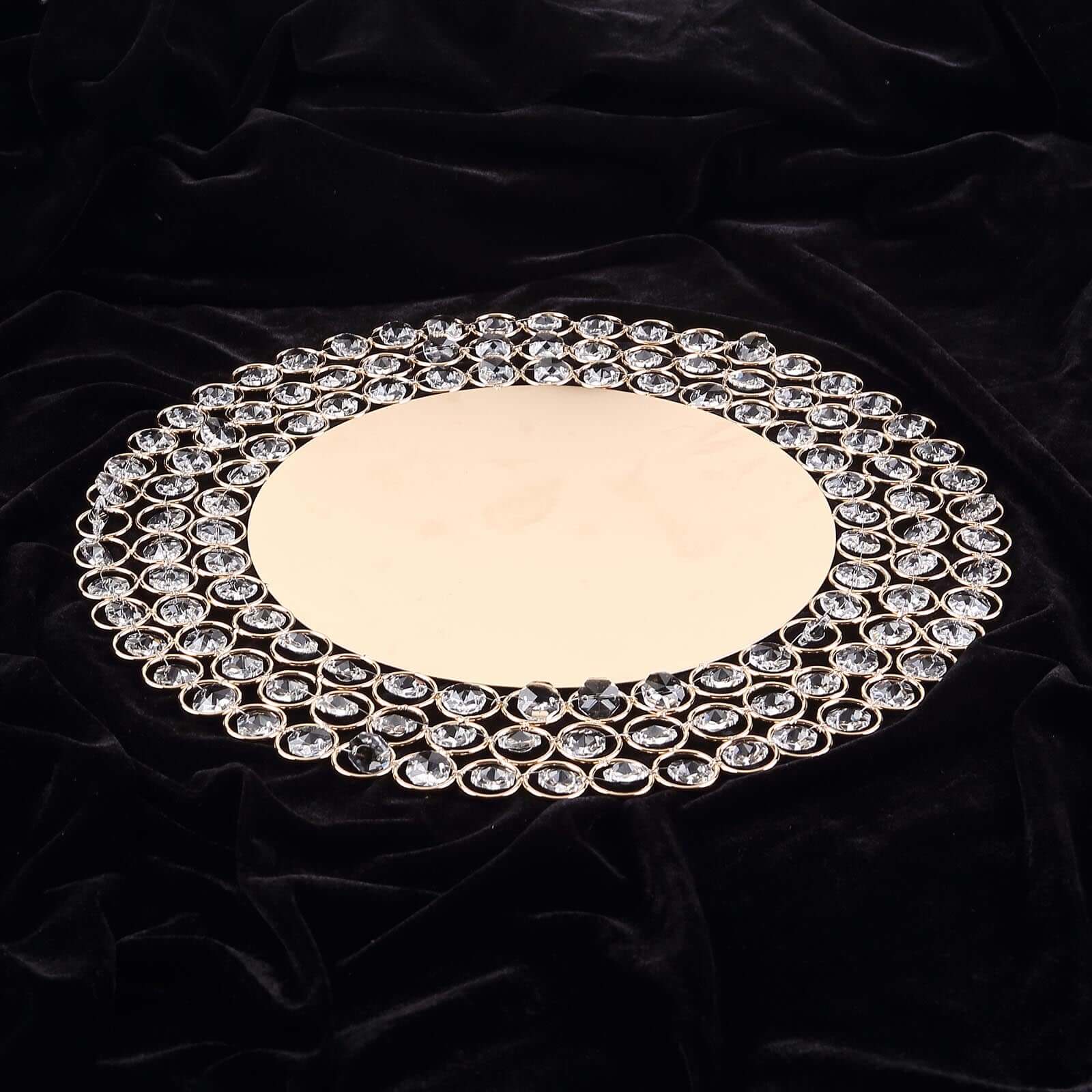 Wired Metal Round Charger Plate 14 in Gold with Acrylic Crystal Beads, Glamorous Decorative Dinner Charger Tableware