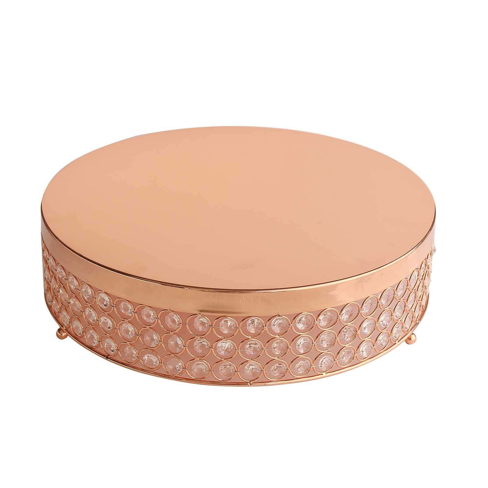 Metal Cake Stand Pedestal Crystal Beaded Design Rose Gold - Cupcake Display and Dessert Riser 16