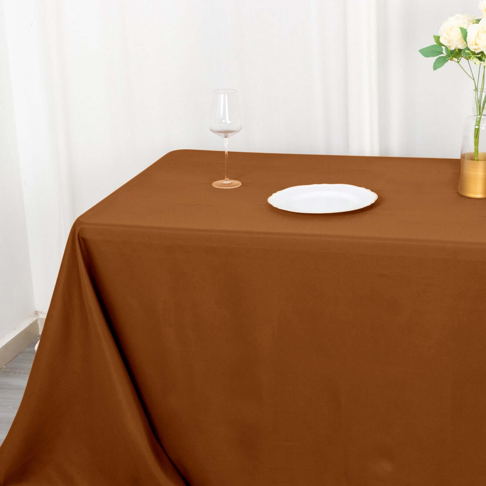 Polyester 90x156 Rectangle Tablecloth Cinnamon Brown - Seamless Wrinkle-Resistant Table Cover