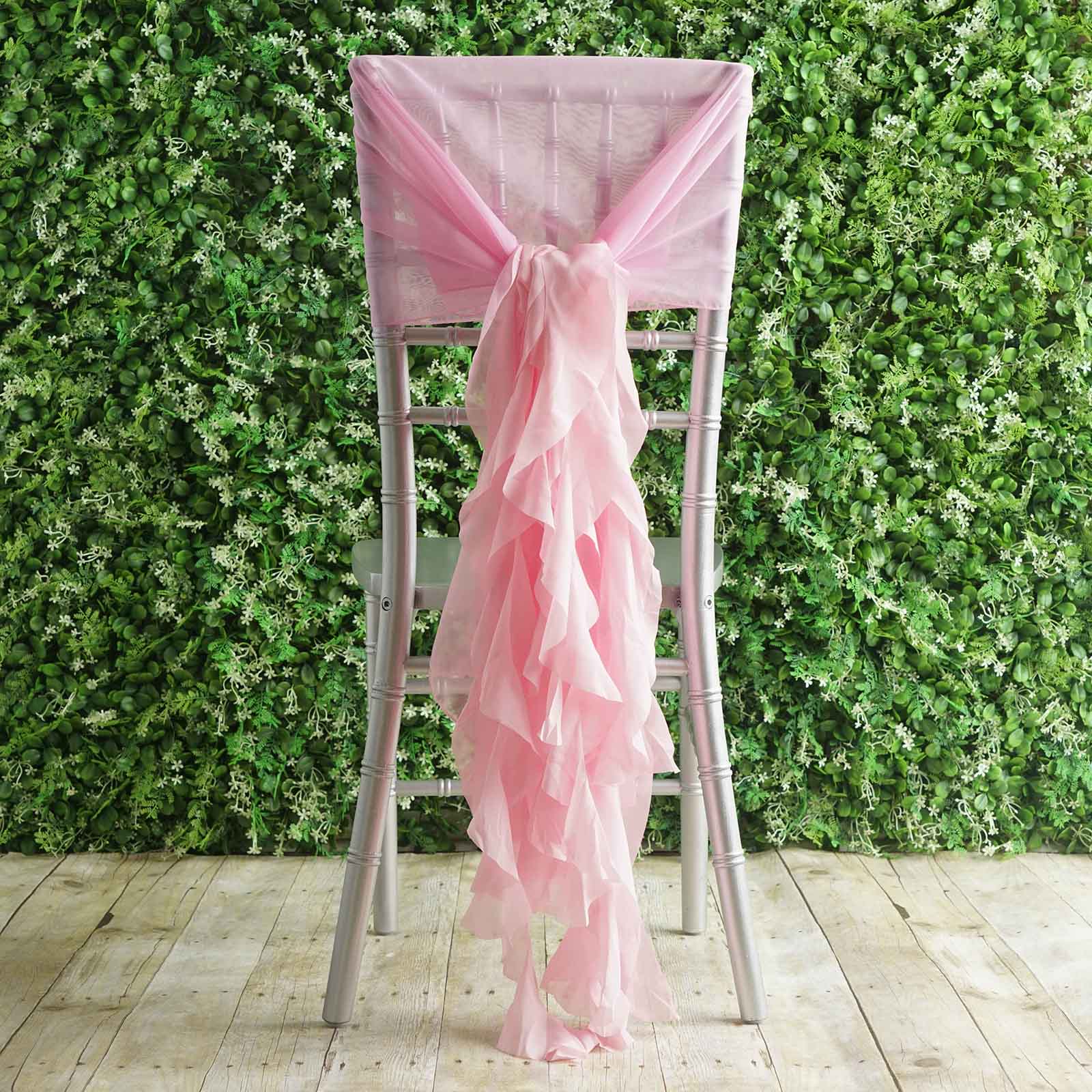 1 Set Chiffon Hoods Chair Sashes with Willow Ruffles Design Pink - Stylish Chair Bow Decor