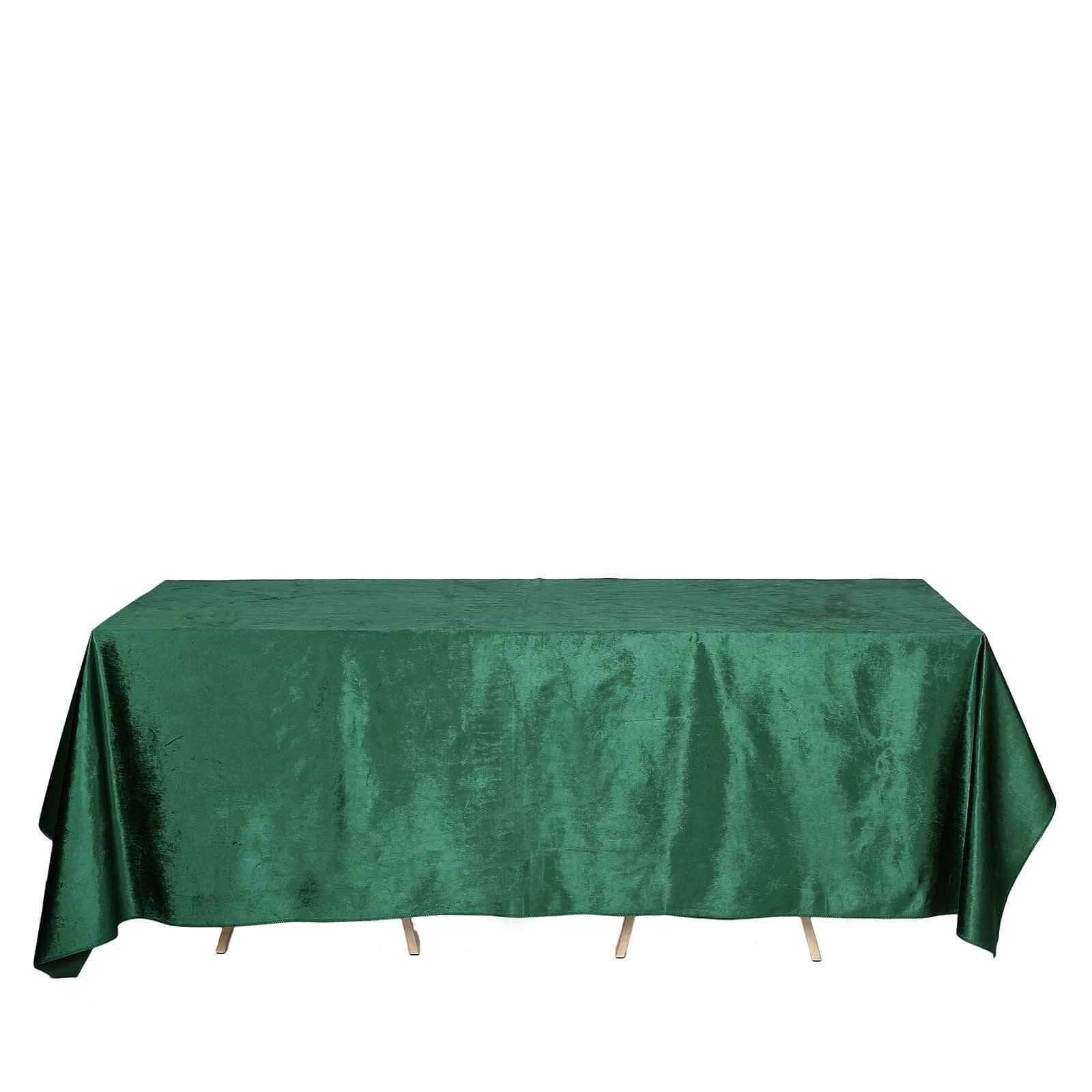 Premium Velvet 90x132 Rectangle Tablecloth Hunter Emerald Green - Reusable Soft & Seamless Table Cover