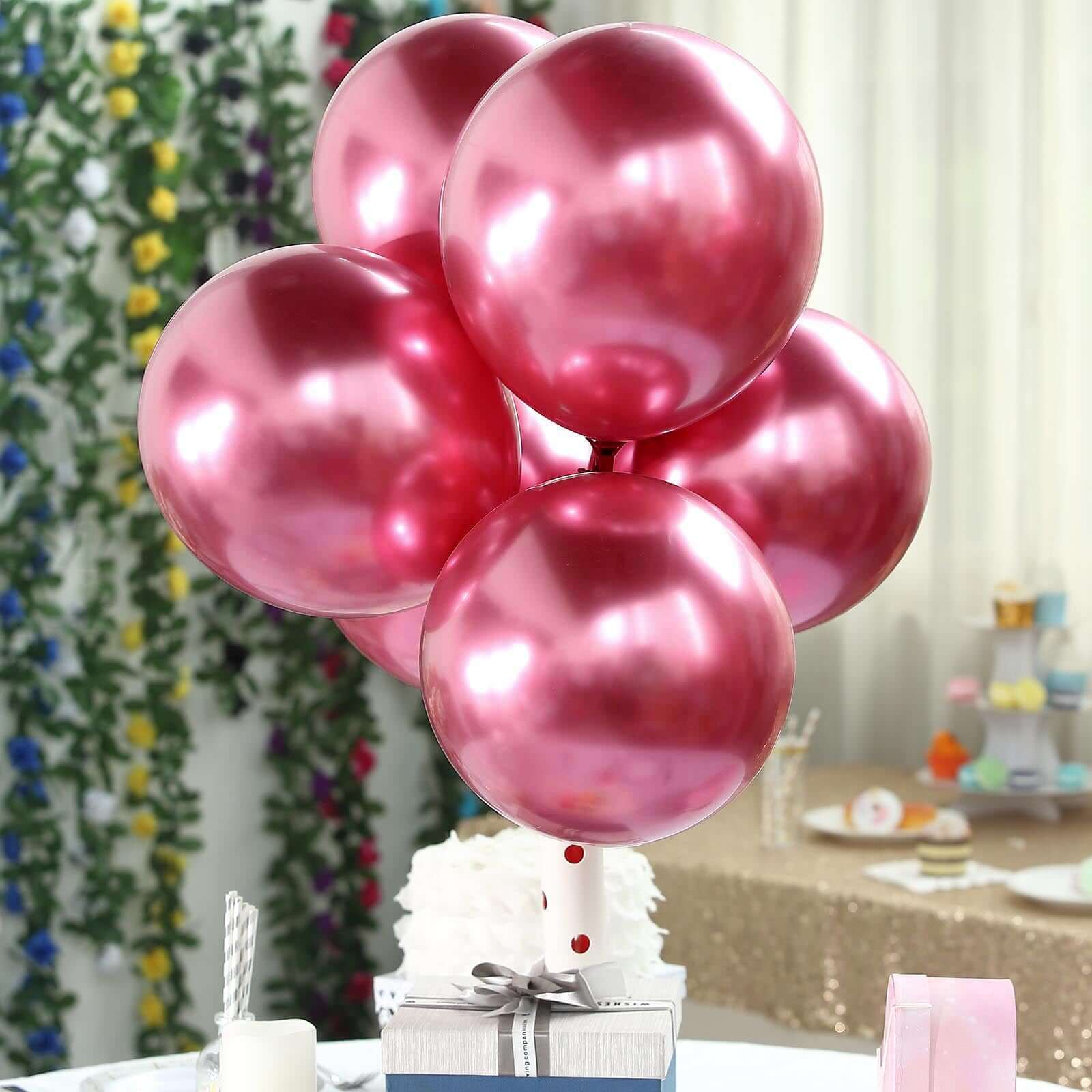 25 Pack 12 Metallic Chrome Pink Latex Helium or Air Party Balloons