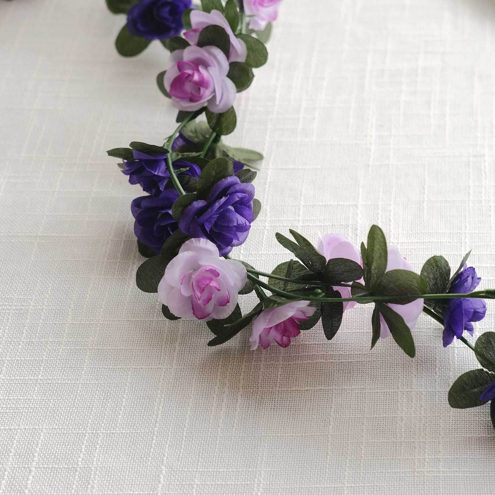 2 Pack 8ft Lavender Purple Artificial Silk Flower Garland Mini Rose Vines with 45 Flower Heads