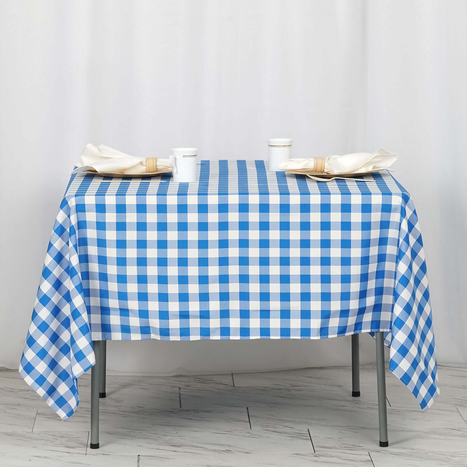 Polyester 70x70 Table Overlay Square Tablecloth White/Blue - Checkered Buffalo Plaid Table Topper