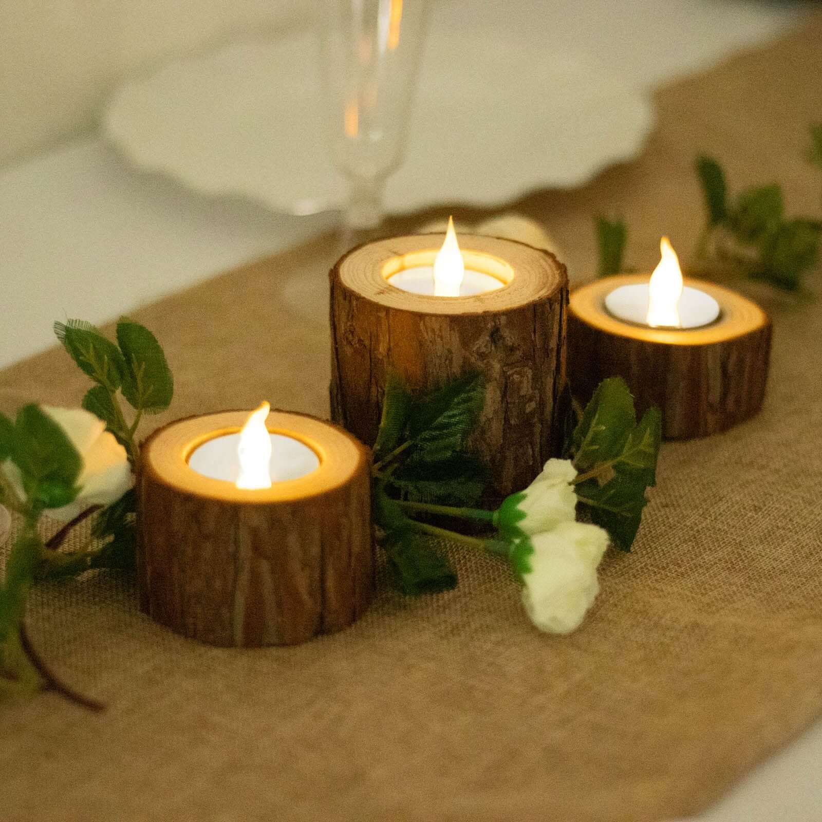 Set of 3 Rustic Wood Slice Votive Candle Holders - Tree Branch Wedding Table Décor 2.75, 1.5, 1.25