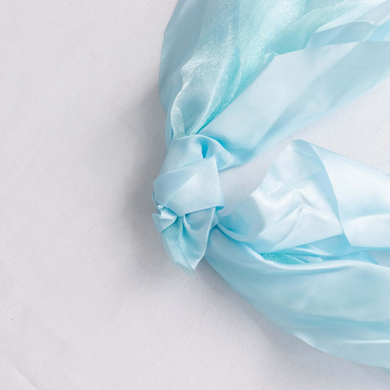 5 Pack Chiffon Satin Chair Sashes Light Blue - Easy to Install Ruffled Curly Willow