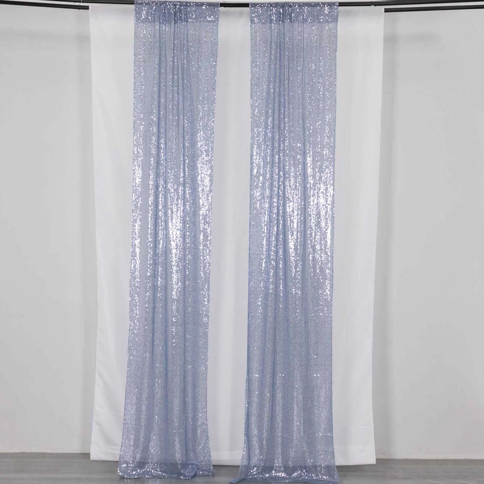 2 Pack Dusty Blue Sequin Event Curtain Drapes with Rod Pockets, Seamless Backdrop Event Panels - 8ftx2ft