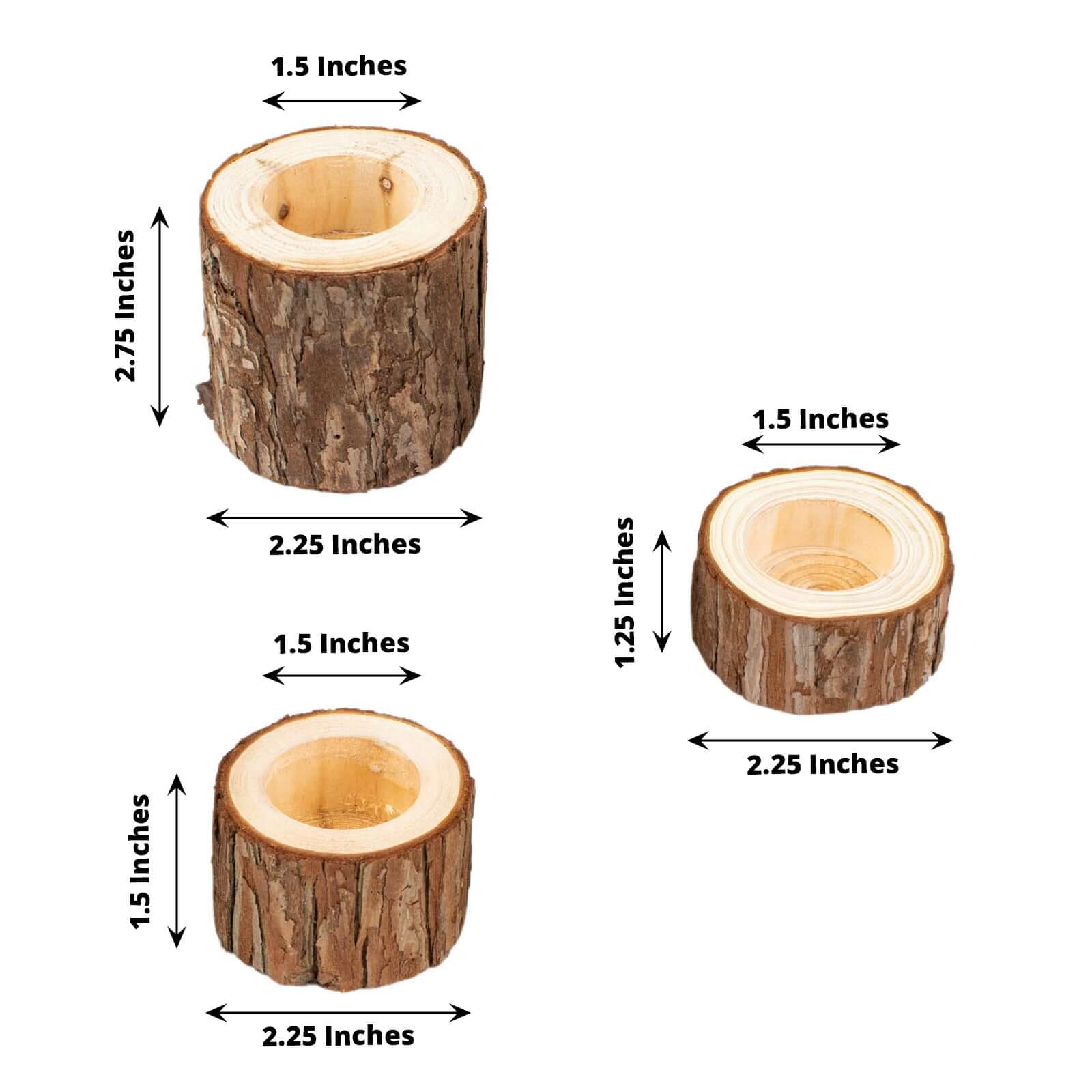 Set of 3 Rustic Wood Slice Votive Candle Holders - Tree Branch Wedding Table Décor 2.75, 1.5, 1.25