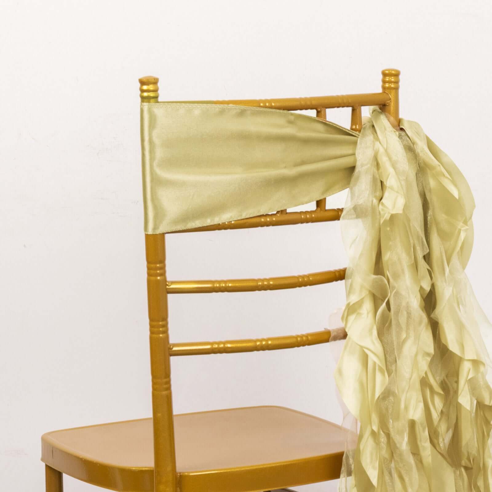 5 Pack Chiffon Satin Chair Sashes Champagne - Easy to Install Ruffled Curly Willow